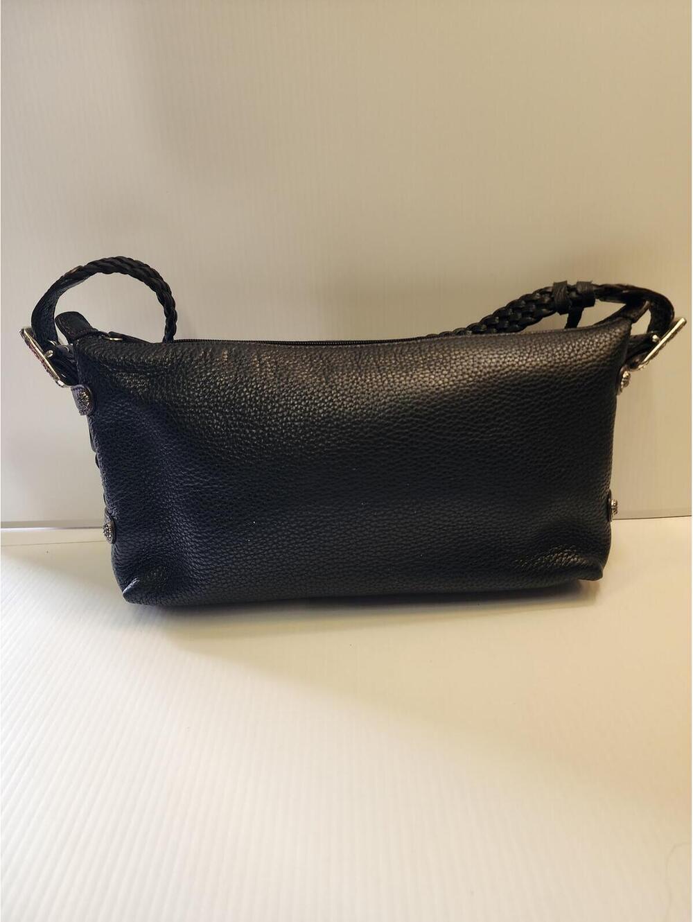 Vintage Y2k Black Brighton Leather Pebble Purse with Braided Strap